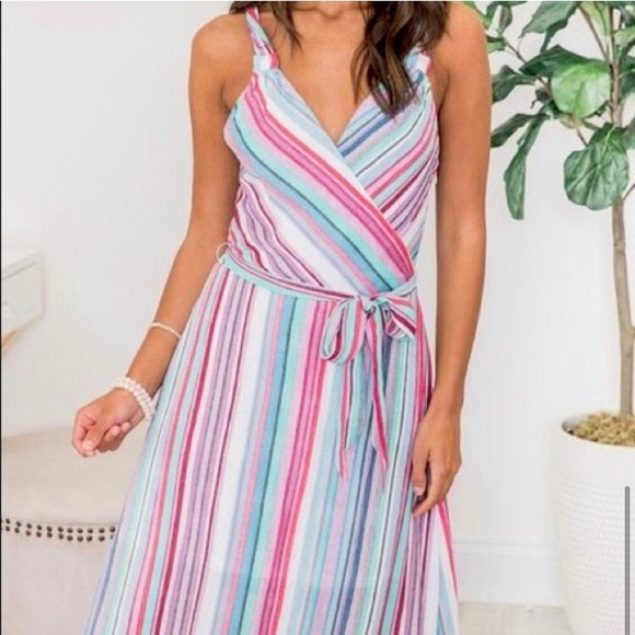 Pastel striped spring summer maxi dress - Picture 7 of 8
